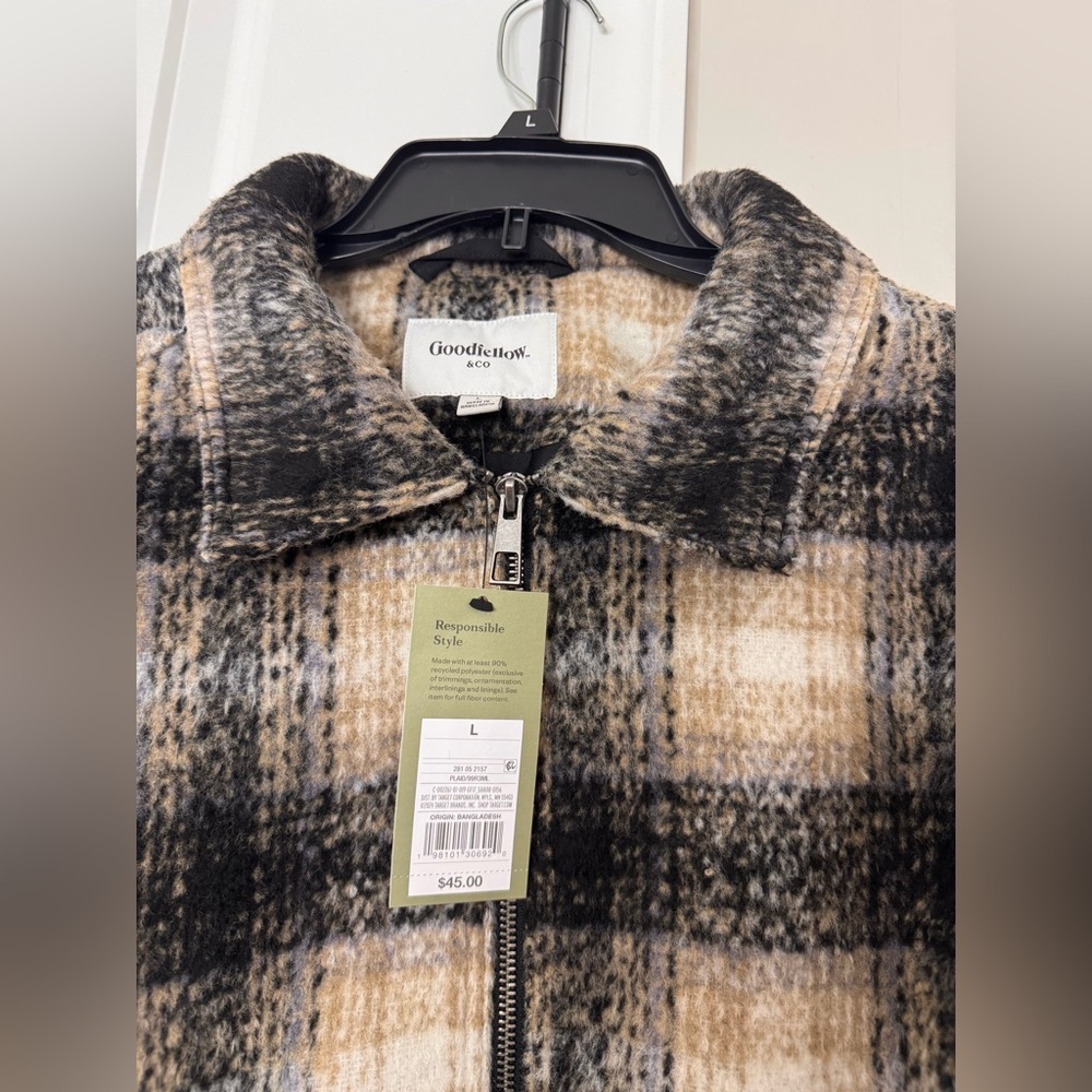 Goodfellow & Co Black and Tan Plaid Zip Jacket - Picture 2 of 5